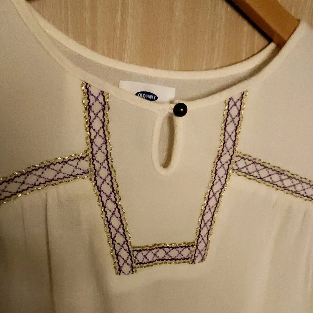 Old Navy New Cream Boho Embroidered Flowy Top 10-12